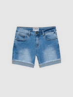 %Pto% Shorts denim bainha desfiada azul vista frontal