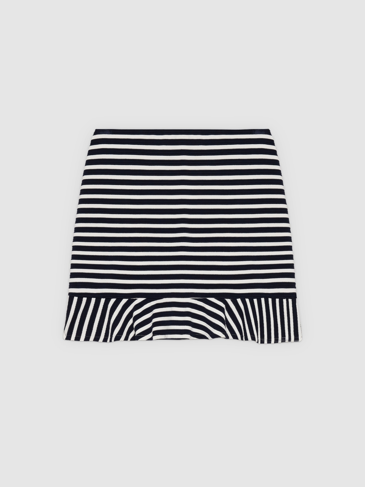 %Pto% Striped print ruffle skirt off white front view