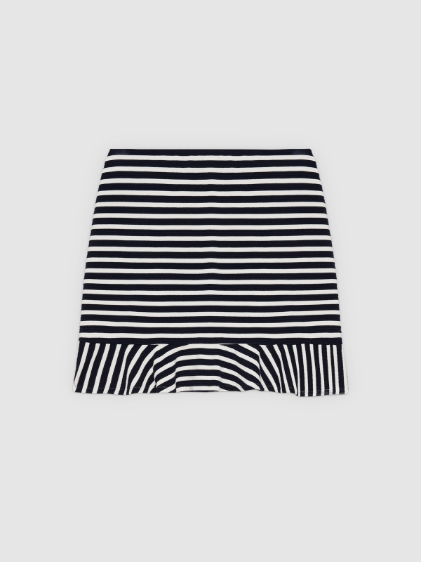  Striped print ruffle skirt off white front view