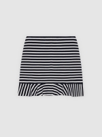 %Pto% Striped print ruffle skirt off white front view