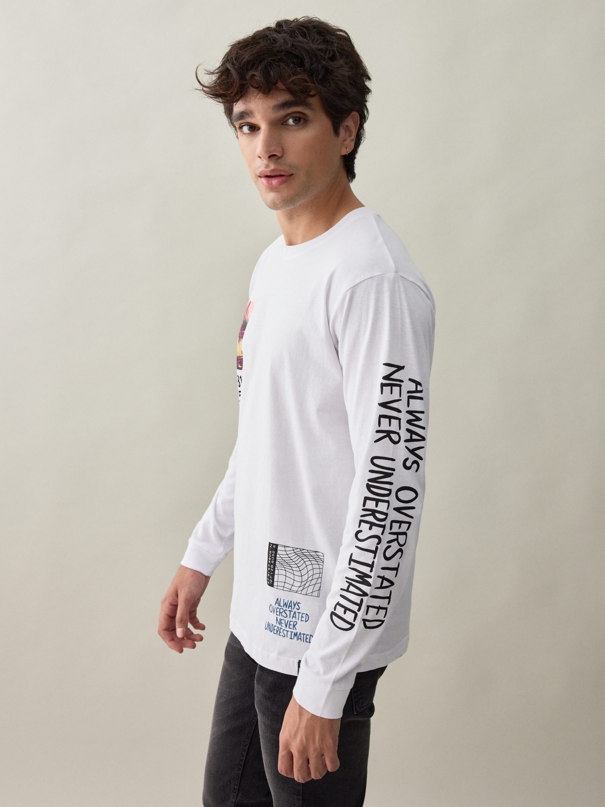 Camiseta print fotografía blanco vista detalle