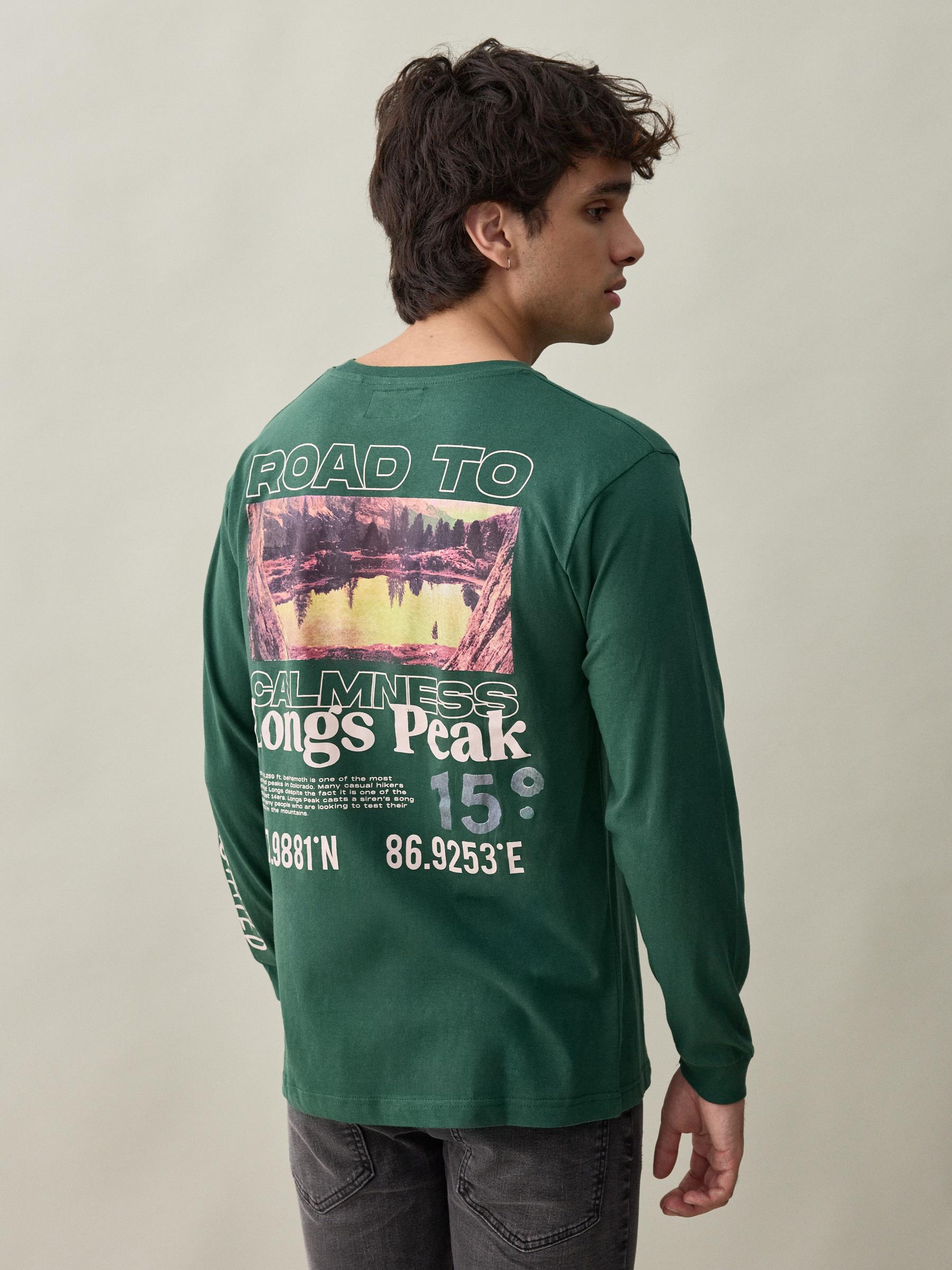 Camiseta print fotografía verde oscuro vista media frontal