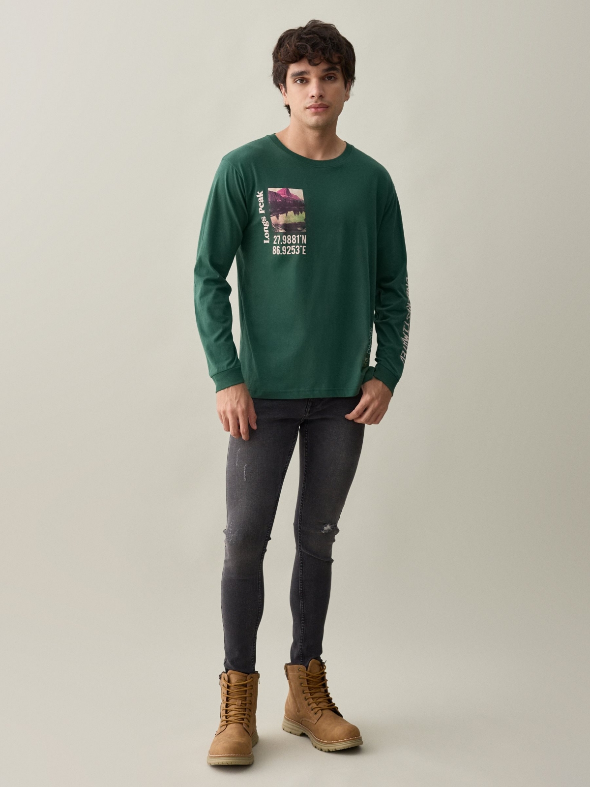 Camiseta print fotografía verde oscuro vista general frontal