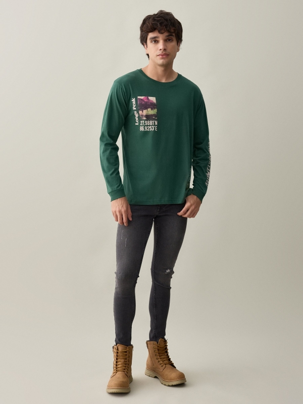 T-shirt de impressão fotográfica verde escuro vista geral frontal