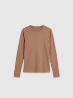 %Pto% Basic long-sleeve bodysuit light brown front view