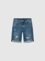 %Pto% Bermudas de ganga com rasgos azul vista frontal