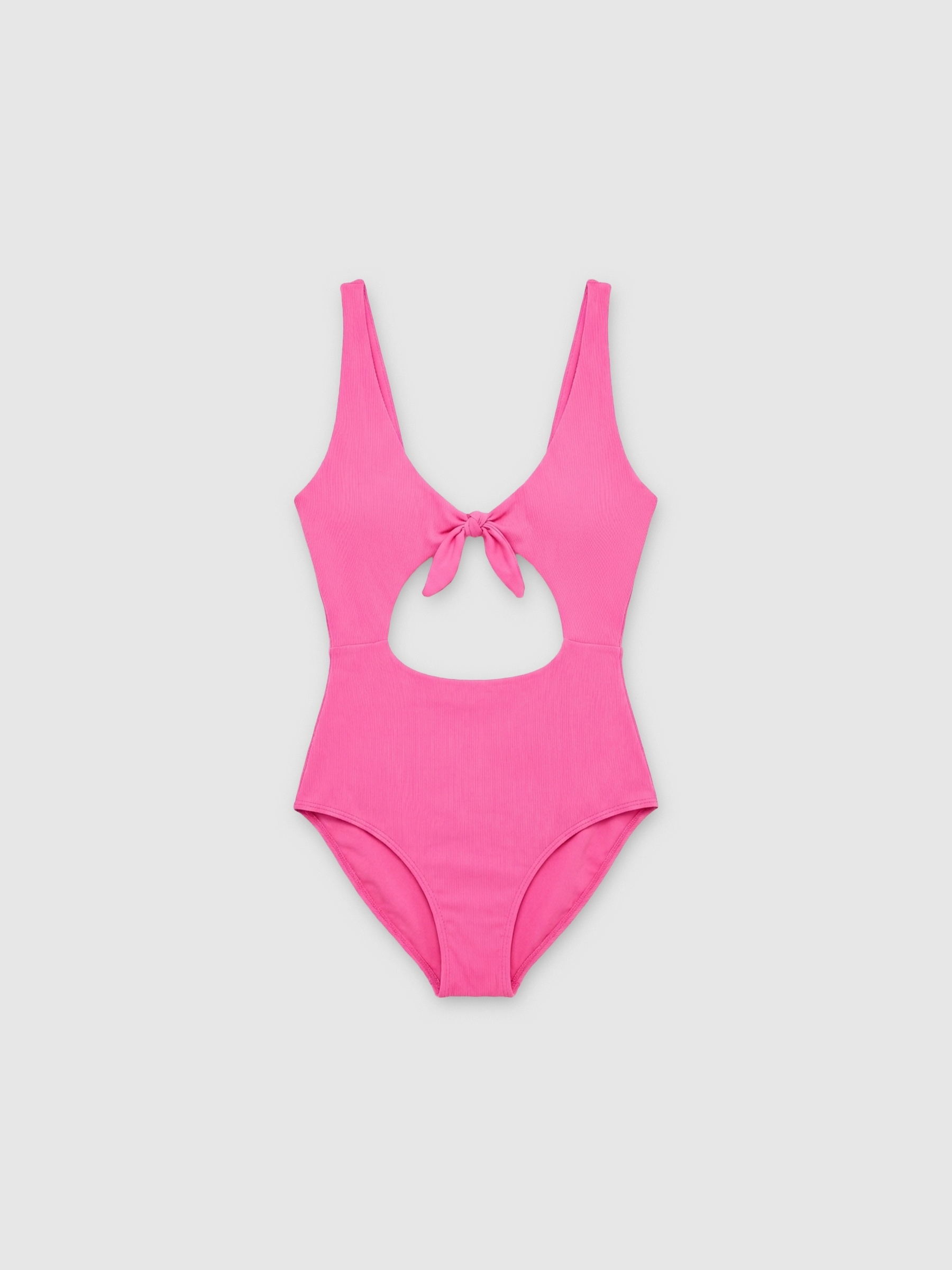 Bañador cut out con nudos rosa vista media frontal