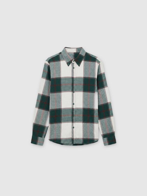  Camisa de flanela axadrezada bege vista frontal