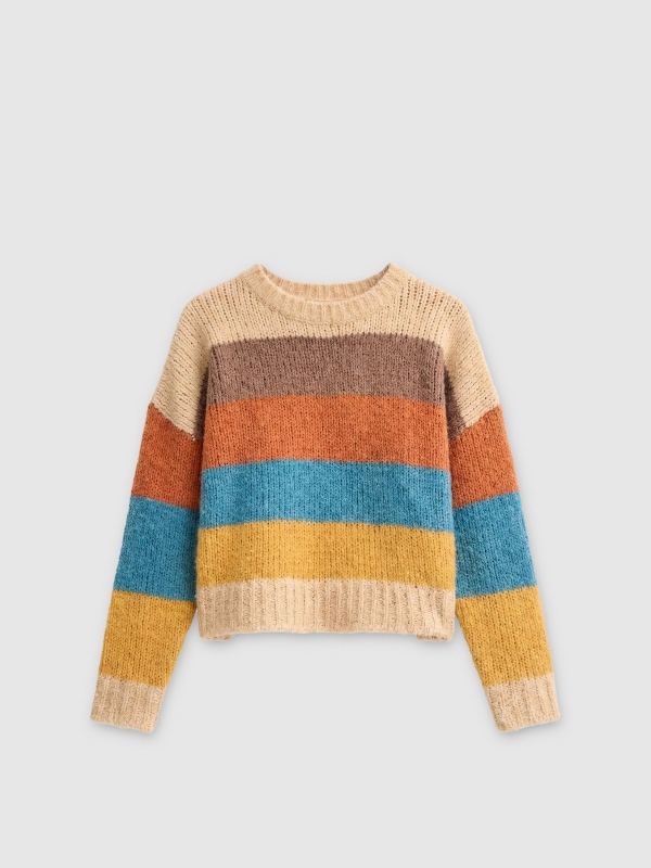  Striped chenille sweater multicolor front view