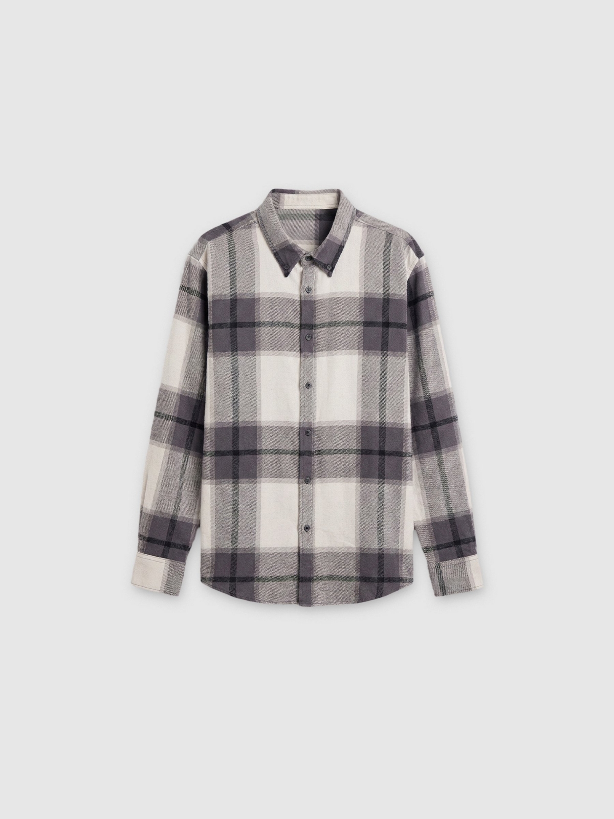 %Pto% Plaid flannel shirt grey front view