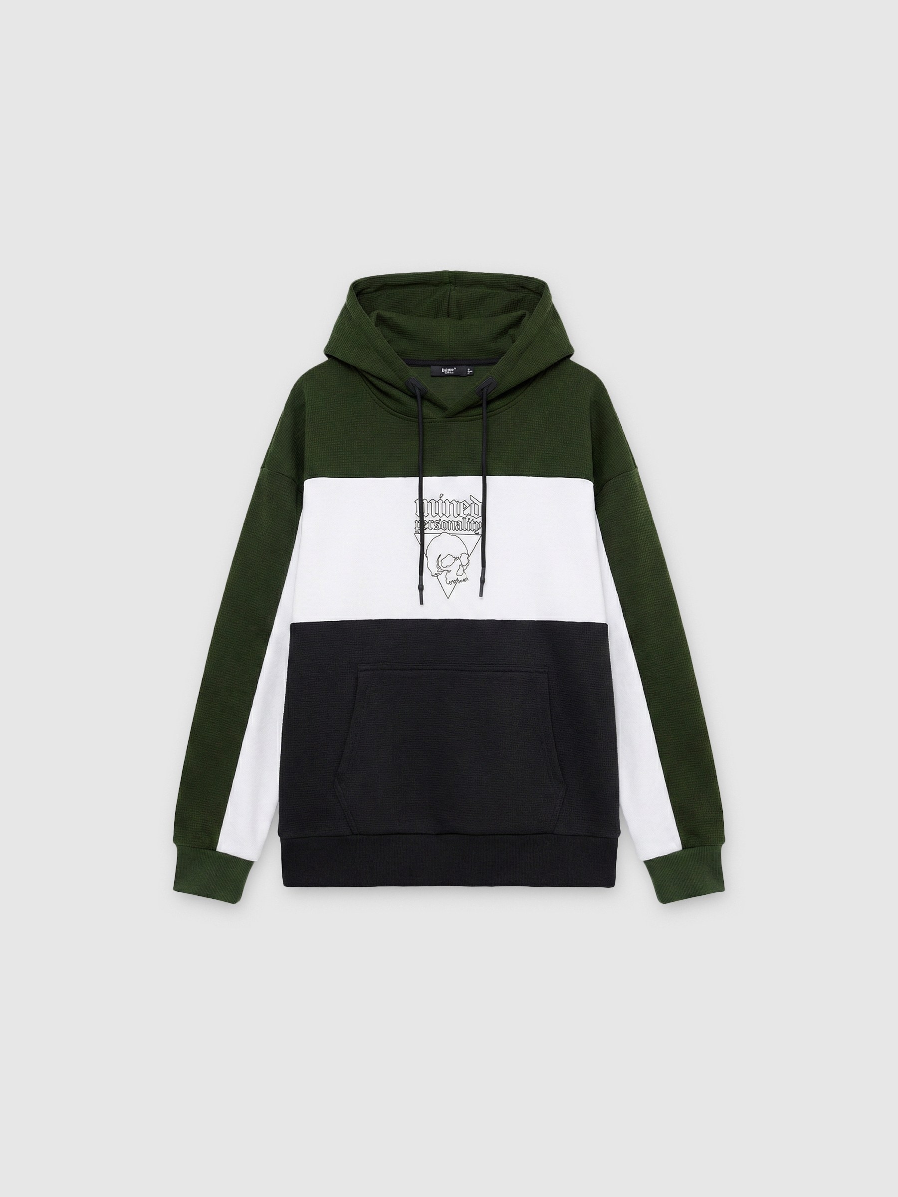 Oversize sweatshirt with green hood black middle front view