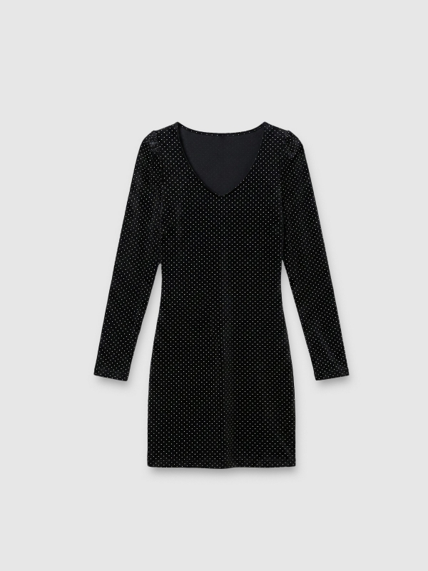  Vestido mini terciopelo negro con brillo negro vista frontal