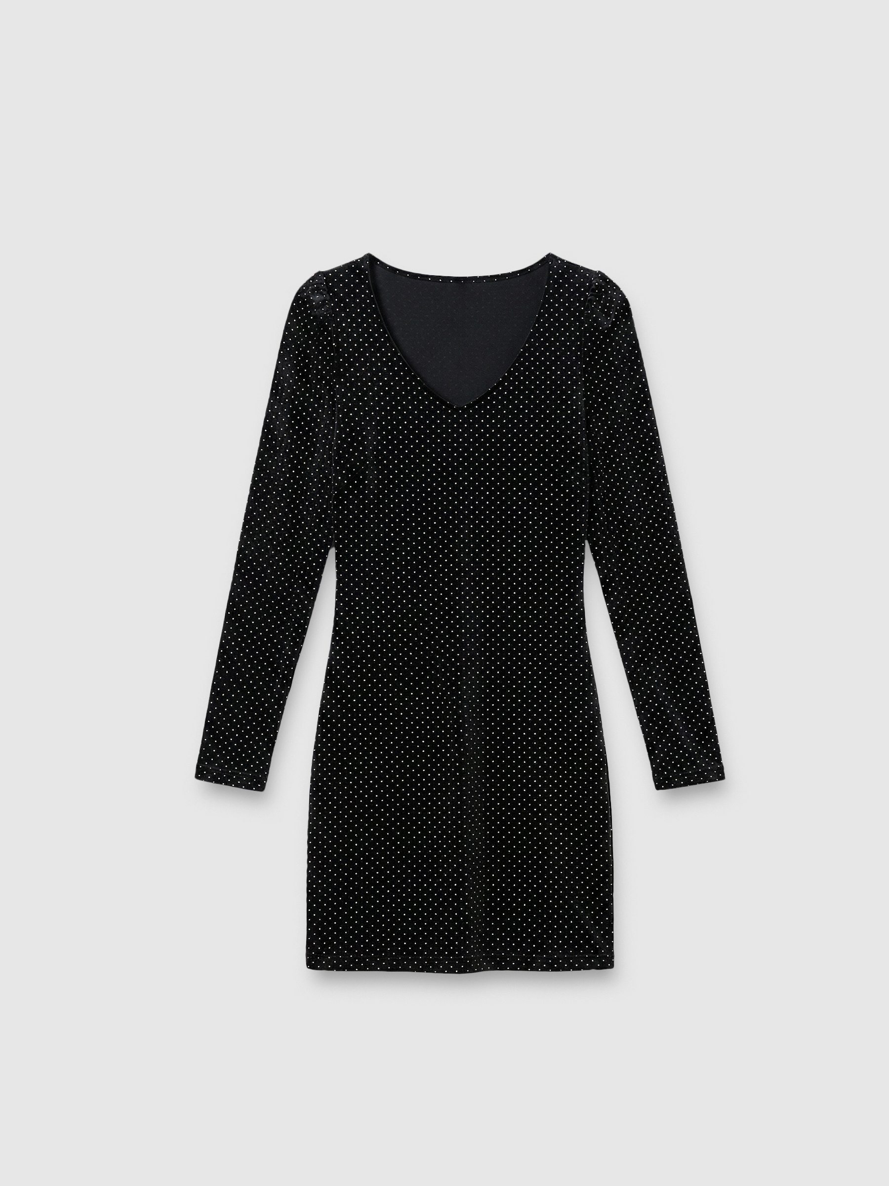 Vestido mini terciopelo negro con brillo negro vista media frontal
