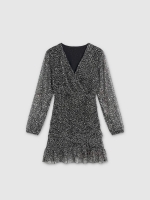 %Pto% Mini cross over dress with ruffle and sequins silver front view