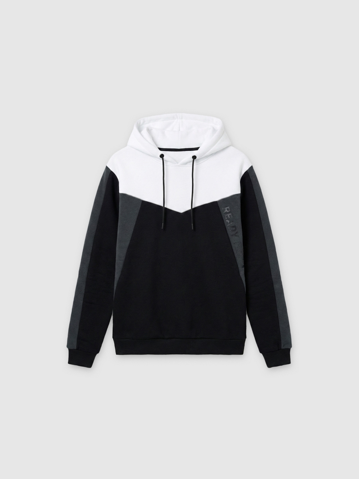 %Pto% Colour block hoodie black front view