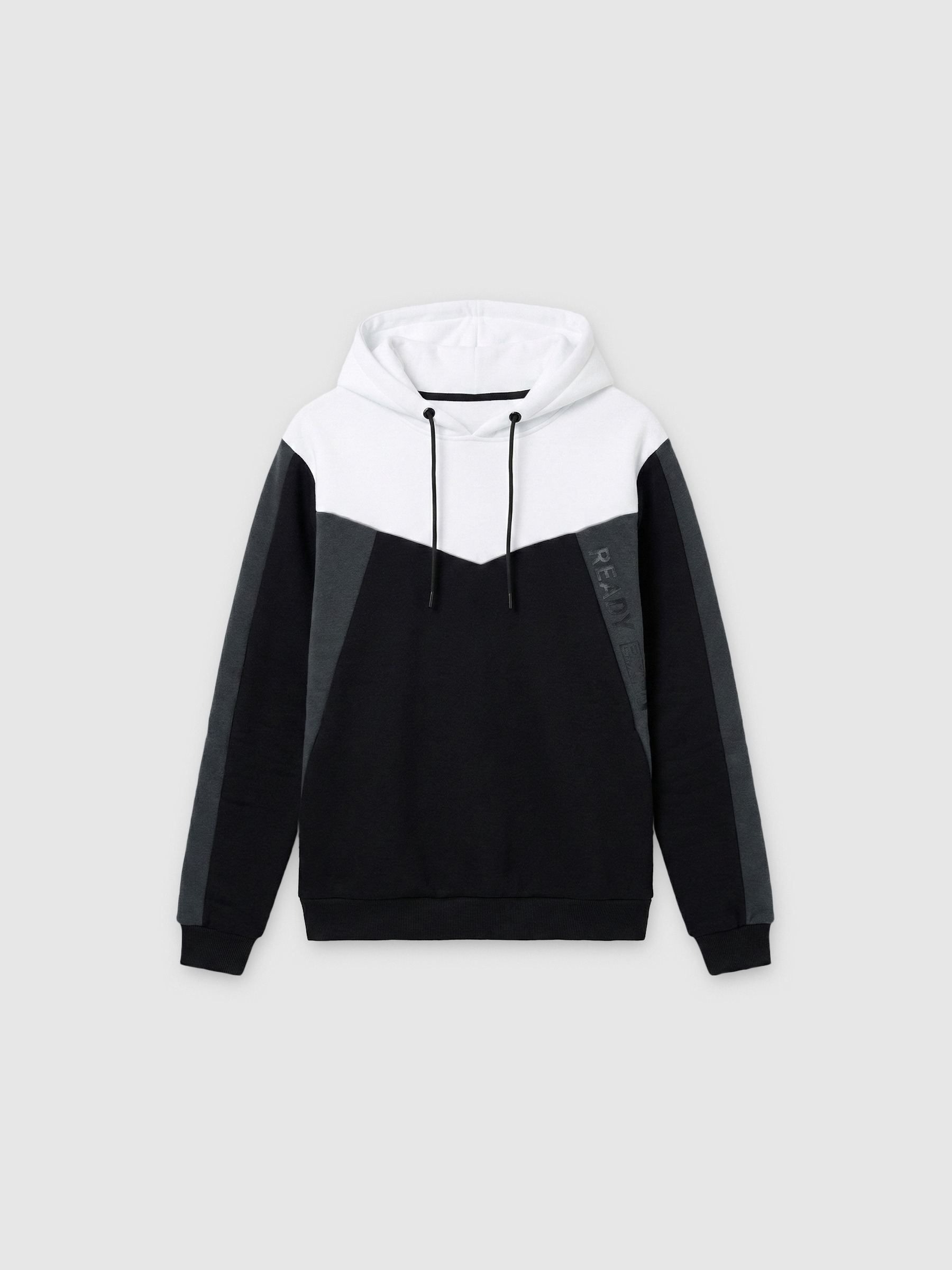 Colour block hoodie black middle front view