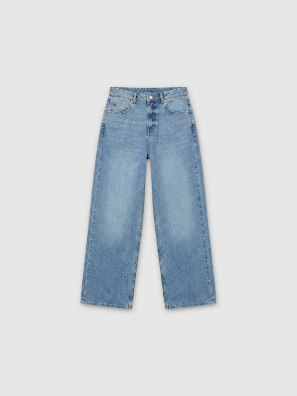  Jeans de perna larga tiro alto azul vista frontal