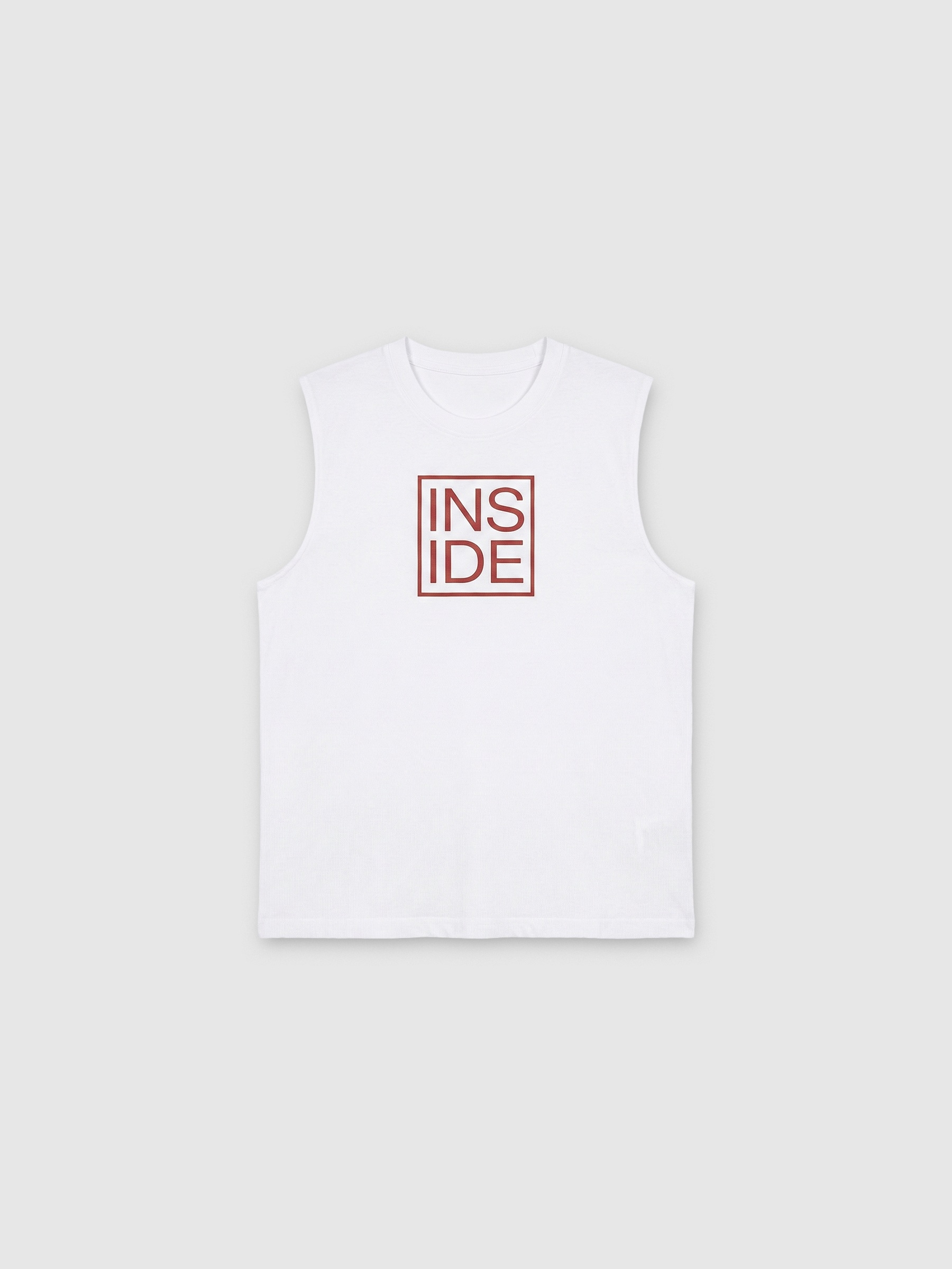 Camiseta sem mangas logo branco vista meia frontal