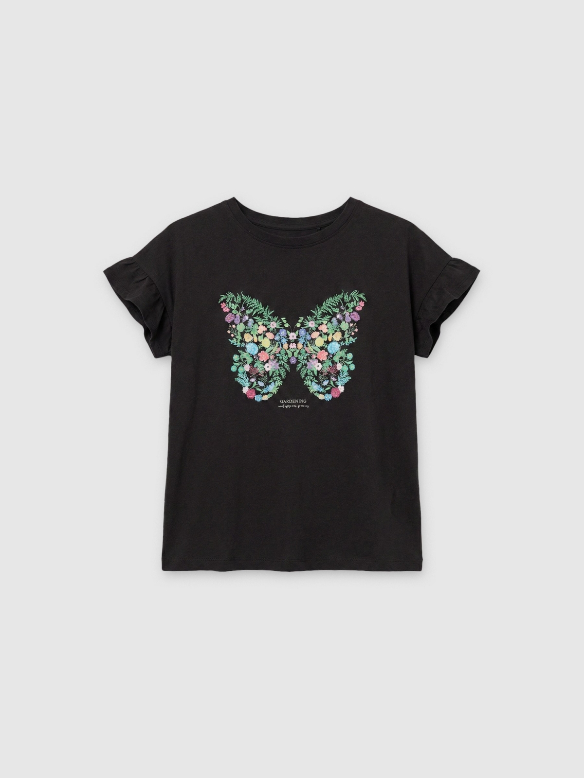 %Pto% Short sleeve ruffle shirt black front view