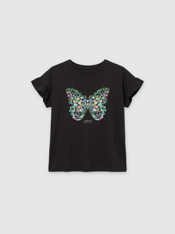  Short sleeve ruffle shirt black front view