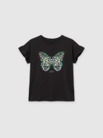 %Pto% Short sleeve ruffle shirt black front view