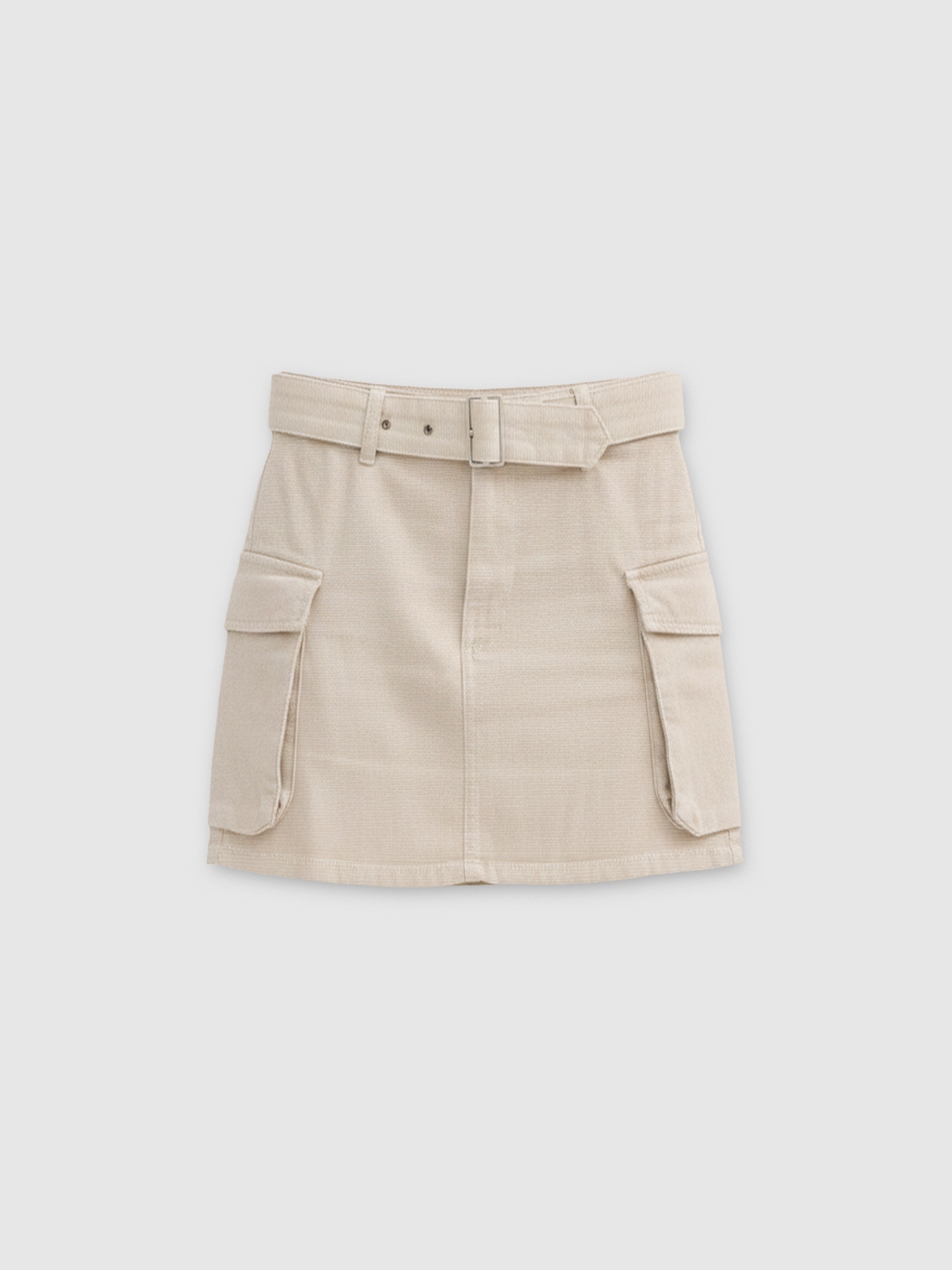 Cargo miniskirt with belt taupe middle front view