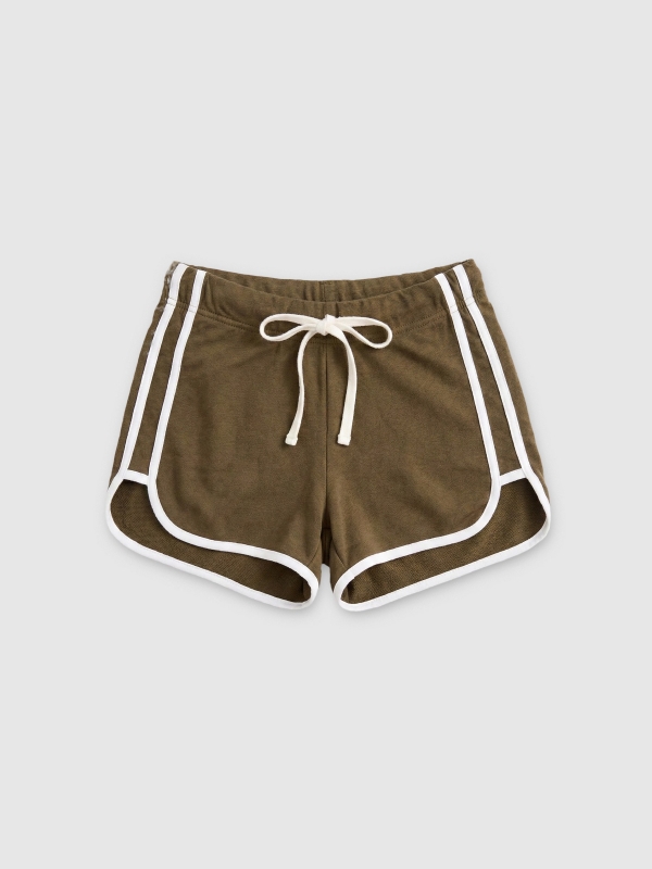  Curta contrastes de bordas verde oliva vista frontal