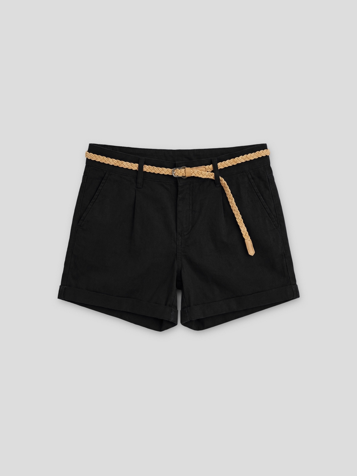 %Pto% Short pinzas cinturón negro vista frontal