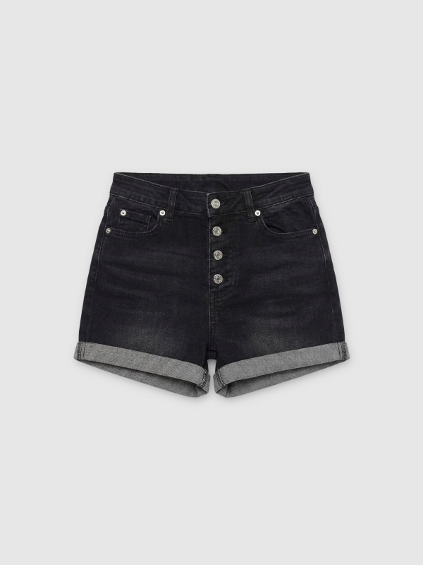  Denim shorts buttons black front view