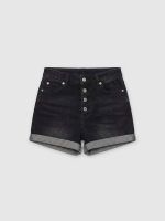 %Pto% Denim shorts buttons black front view