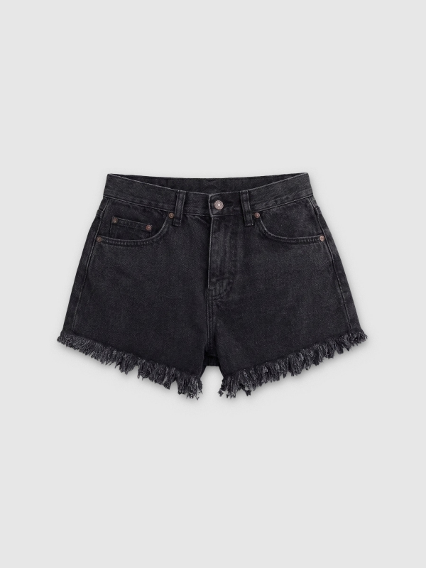  Shorts jeans desfiado preto vista frontal