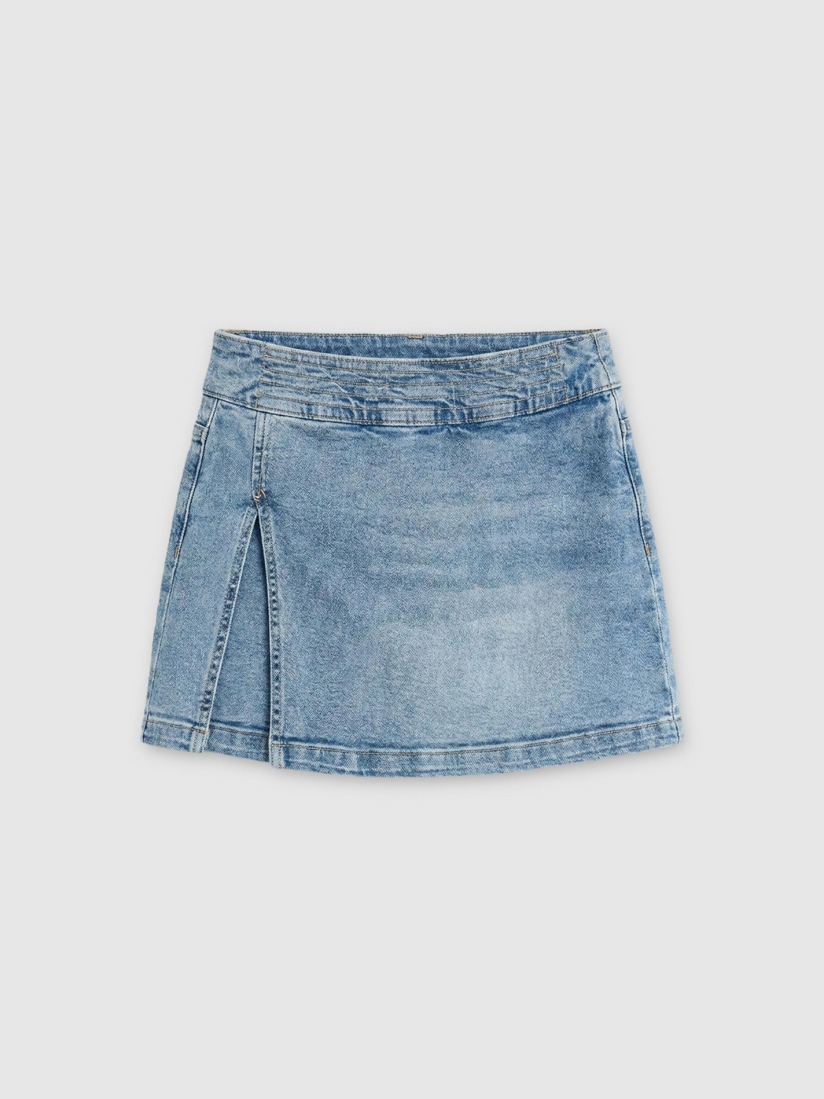 %Pto% Falda pantalón denim con cremallera azul vista frontal