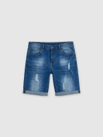 %Pto% Ripped denim Bermuda shorts blue front view