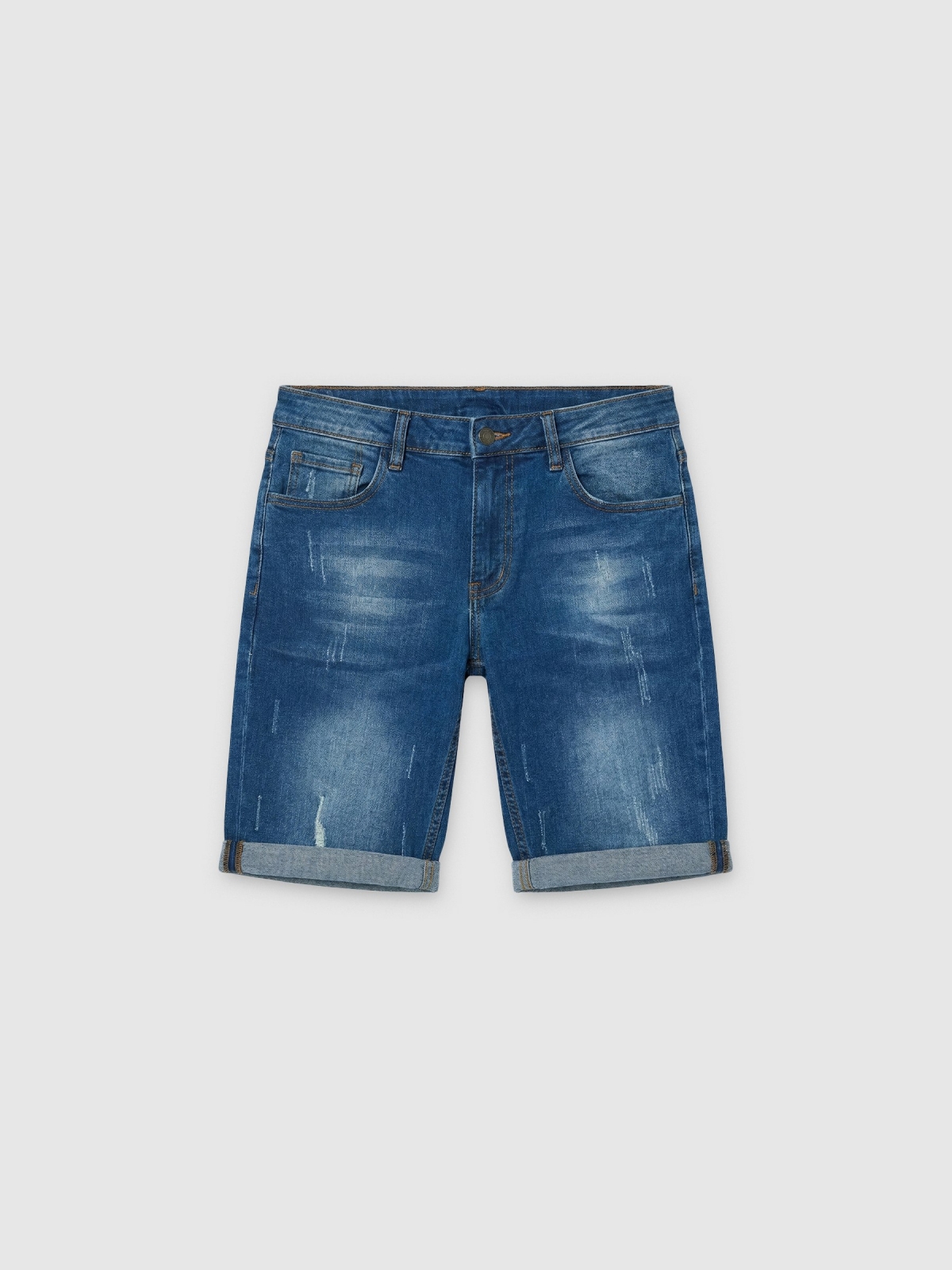 %Pto% Washed effect denim Bermuda blue front view