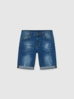 %Pto% Washed effect denim Bermuda blue front view
