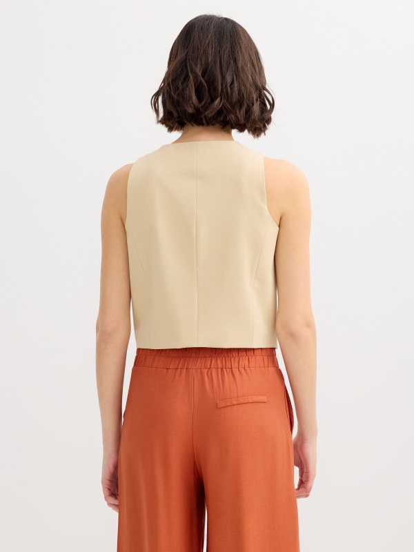 Linen vest sand middle back view