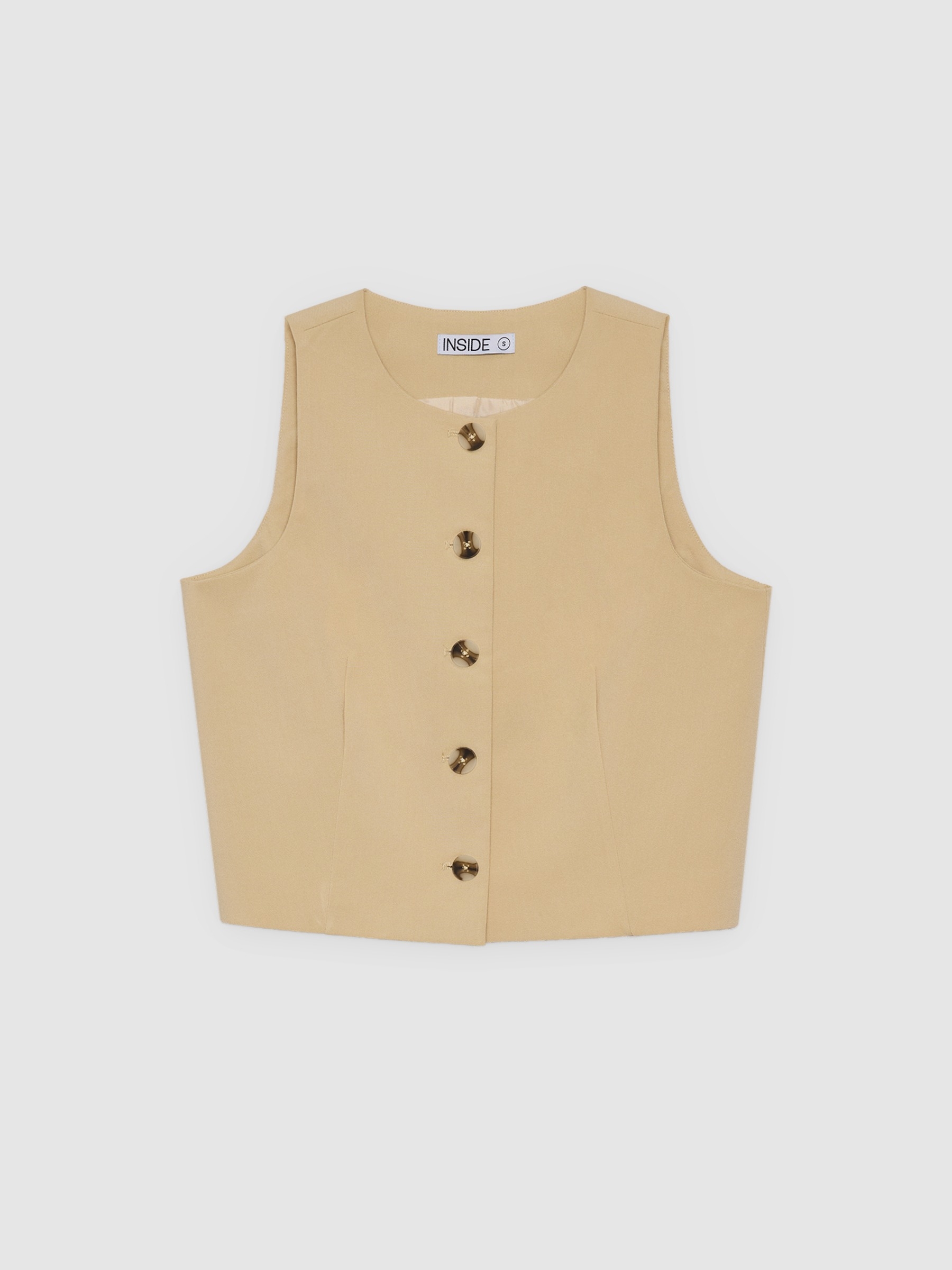 Chaleco lino arena vista media frontal