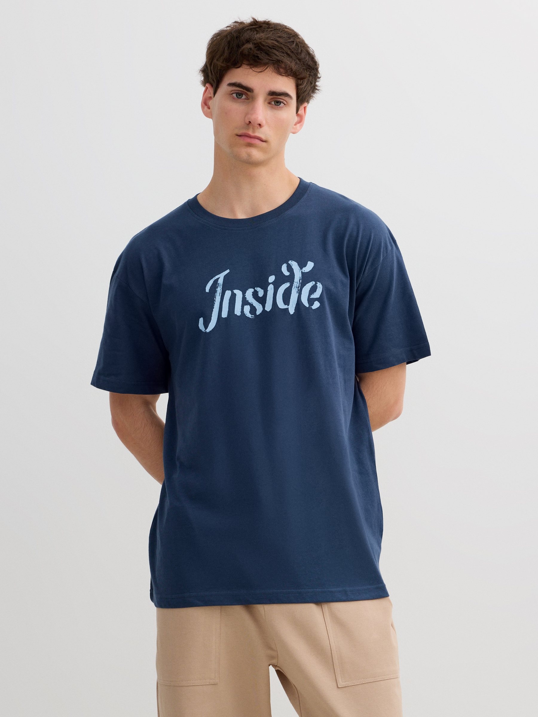 Camiseta Inside Manga Curta azul petróleo vista meia frontal