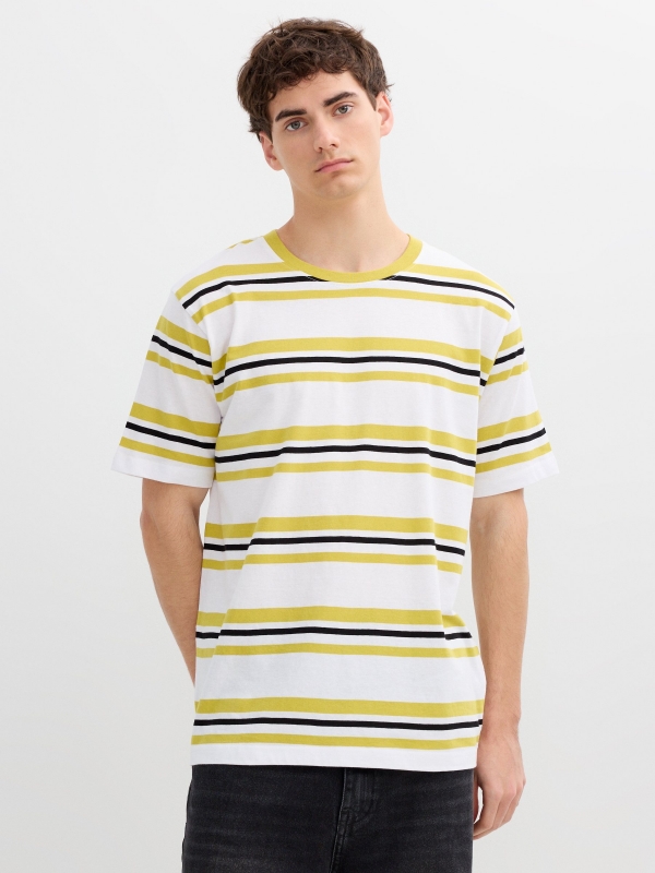 Camiseta rayas cuello redondo blanco vista media frontal