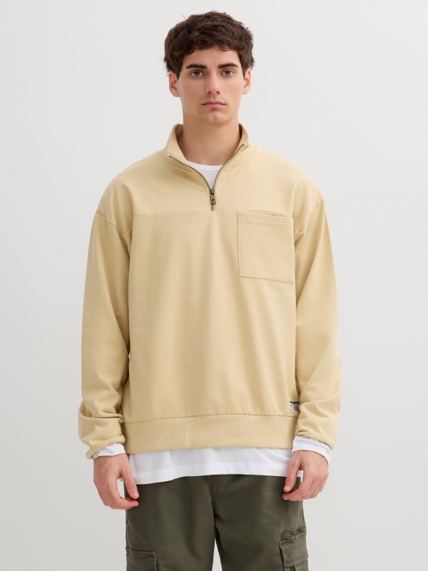 Oversized zip-up fleece sweatshirt raw middle front view