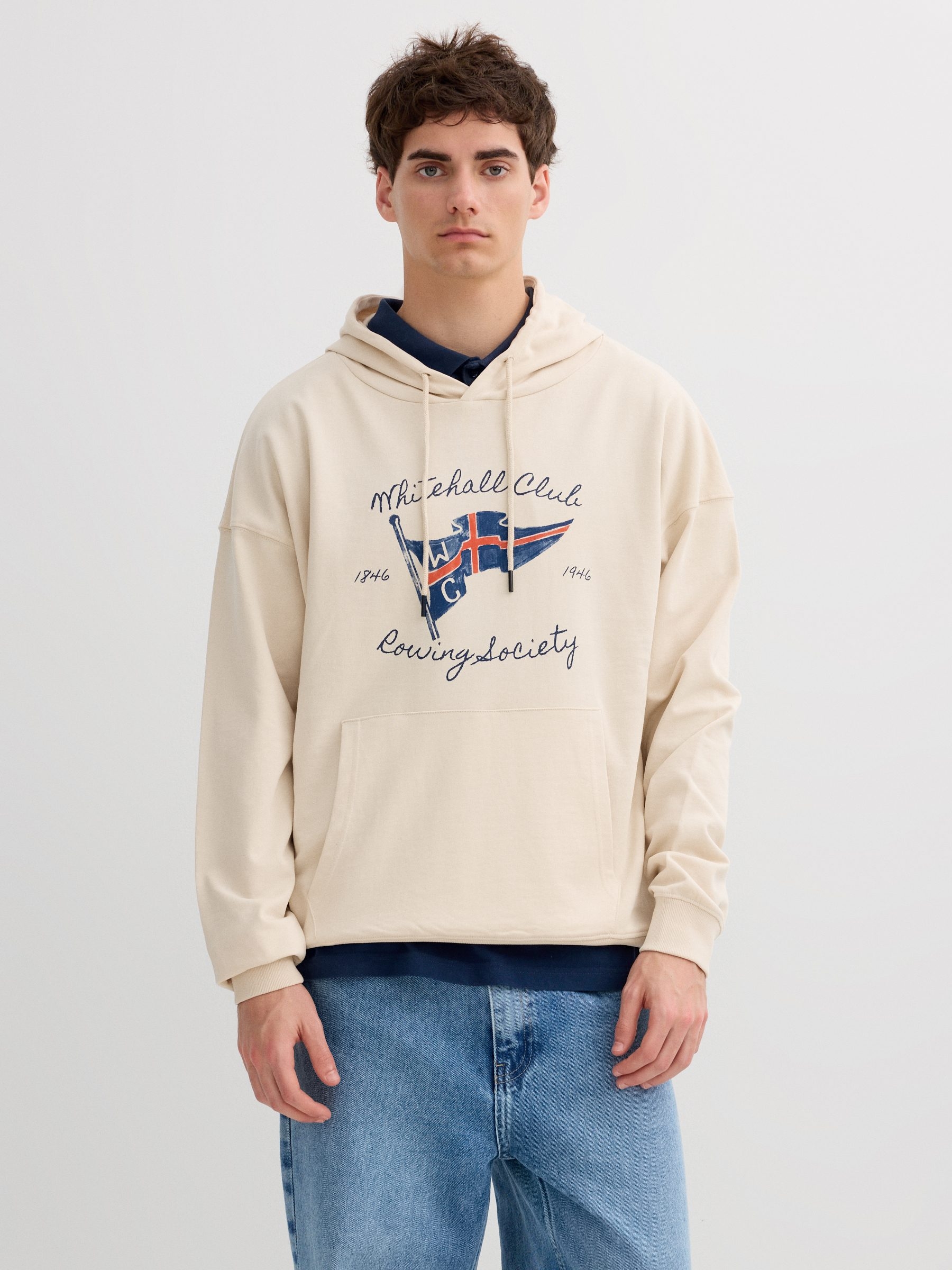 Hoodie with print raw middle front view