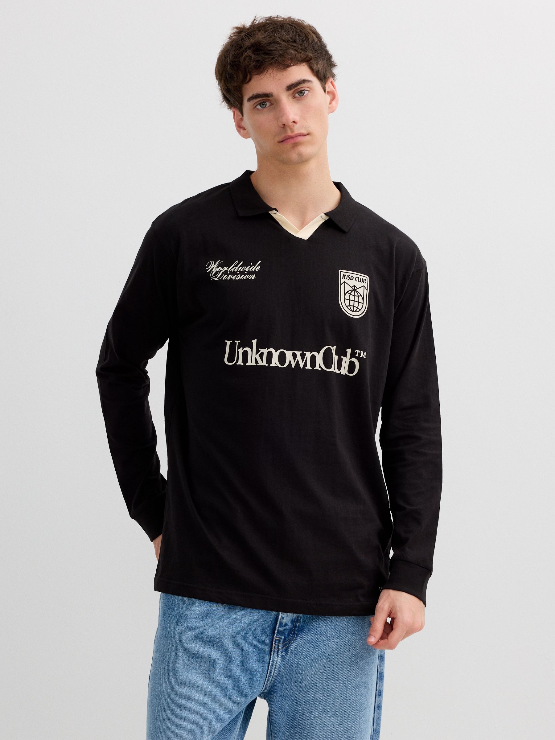 Long sleeve polo Unknown Club black middle front view