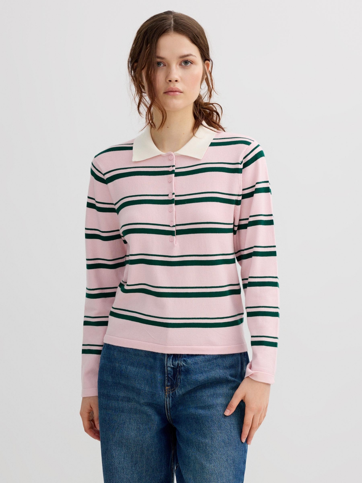 Jersey polo de punto a rayas con botones