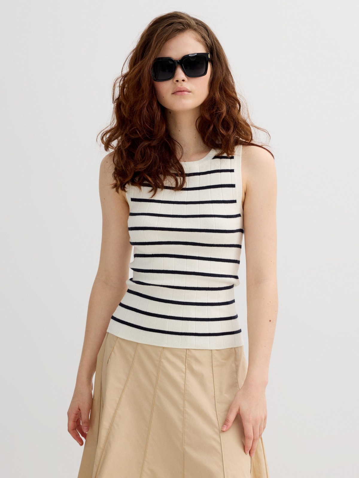 Sleeveless striped knit top