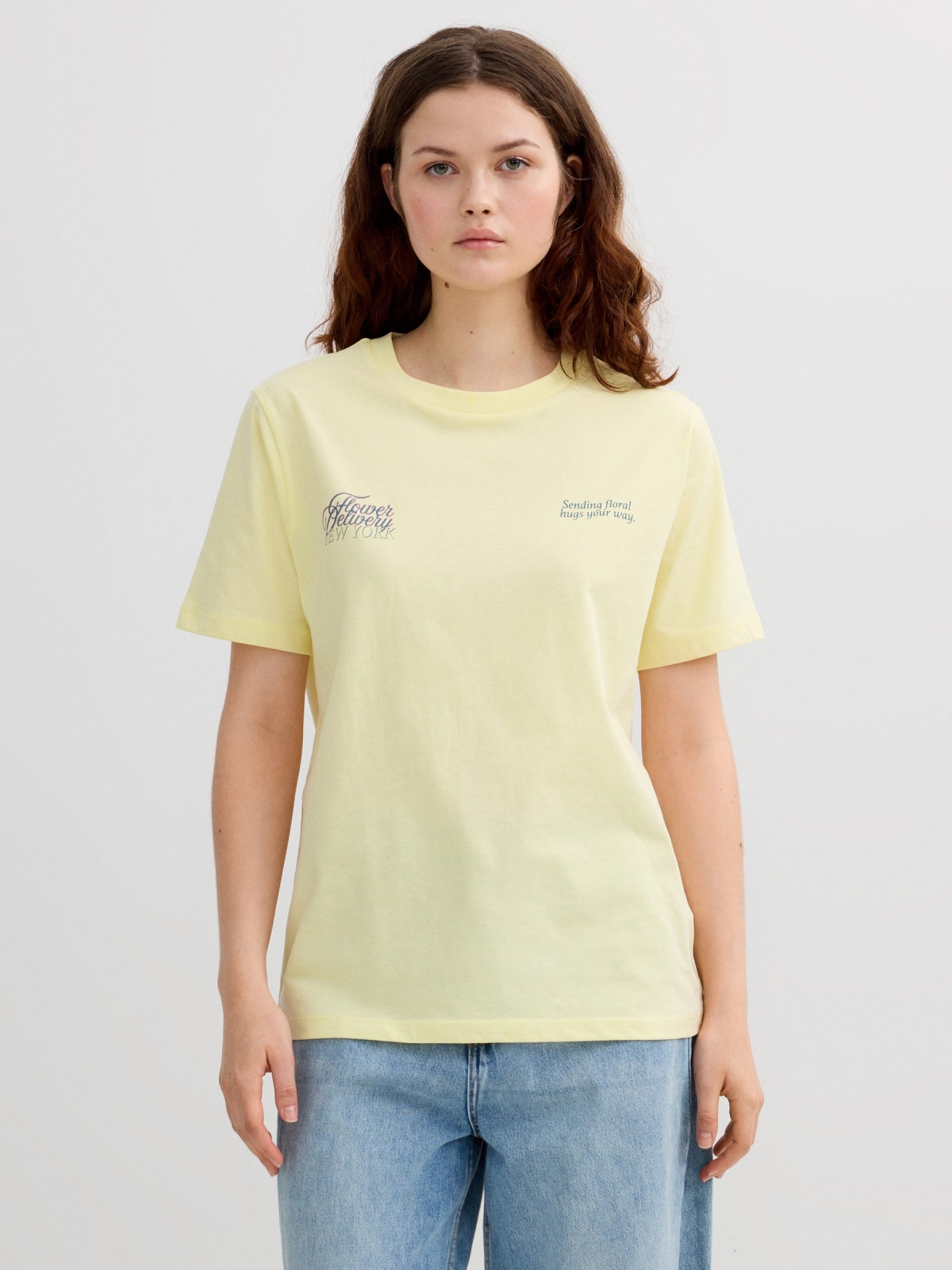 Cotton Flower T-shirt pastel yellow middle front view