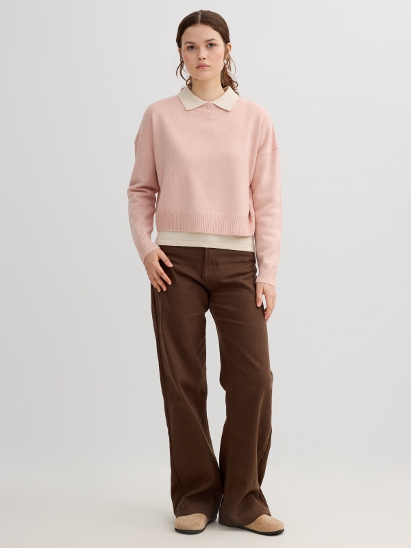 Jersey cuello redondo rosa claro vista general frontal