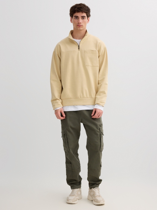 Moletom felpudo com zíper oversized crua vista geral frontal