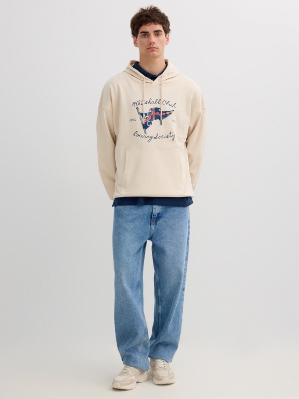 Sudadera con capucha y estampado crudo vista general frontal