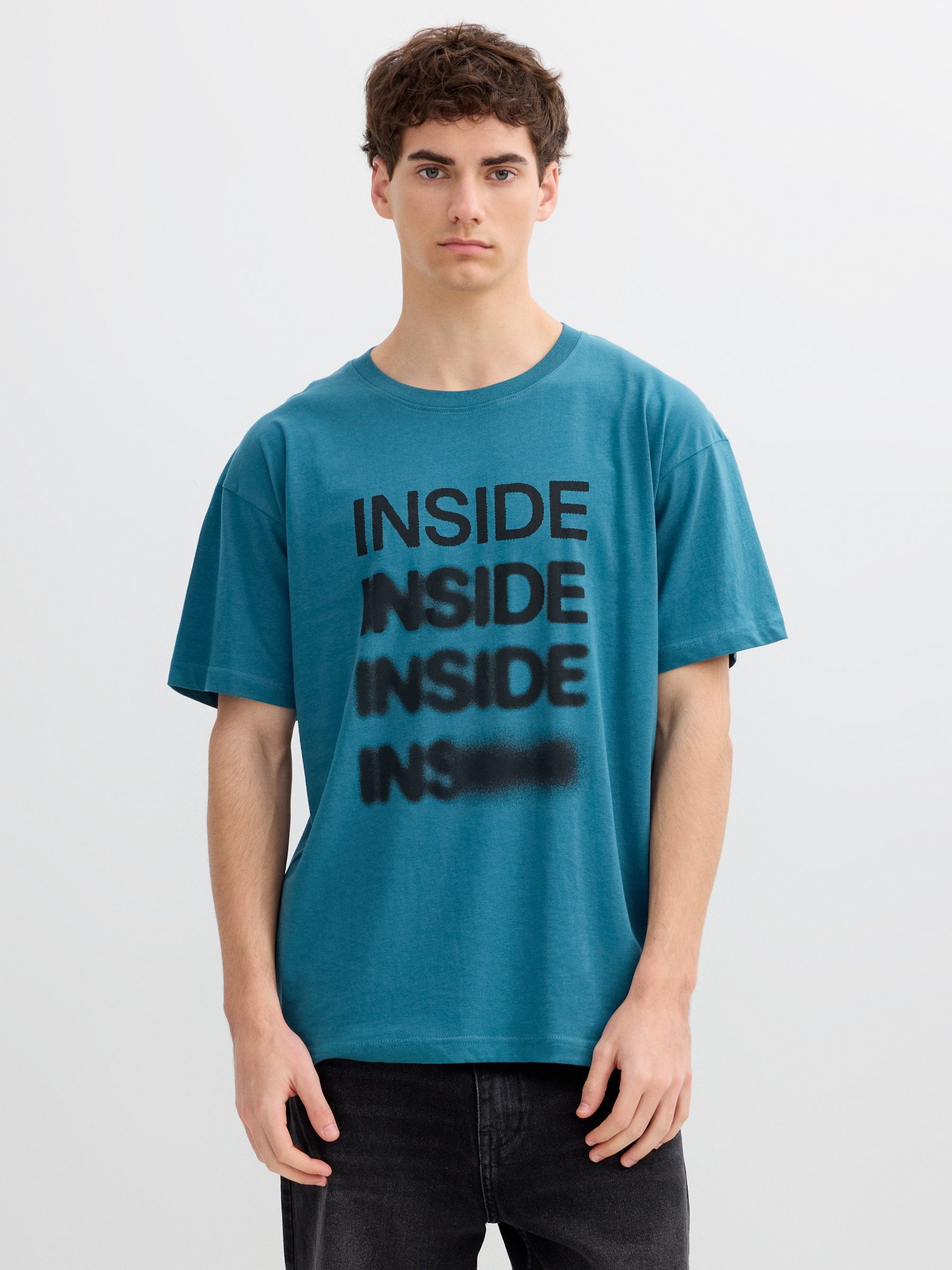 Camiseta rayas con texto Inside gráfico, Verde, L