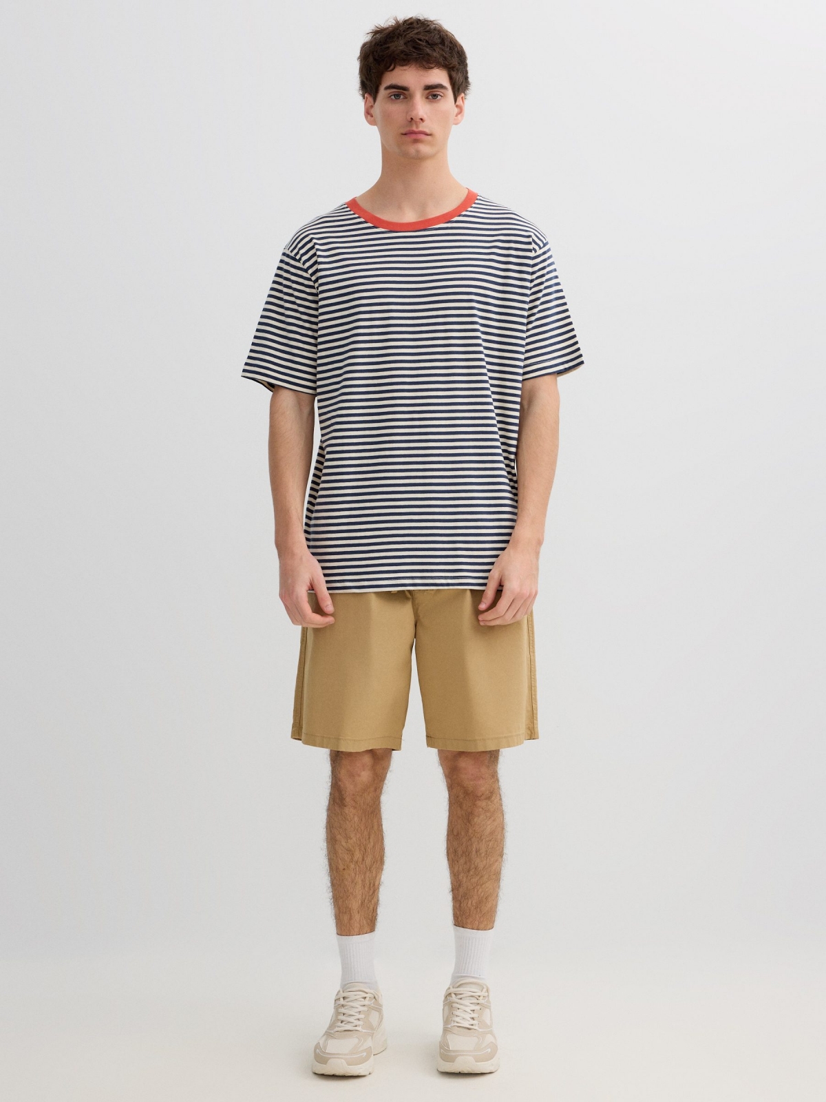 Casual striped shirt petrol blue front view